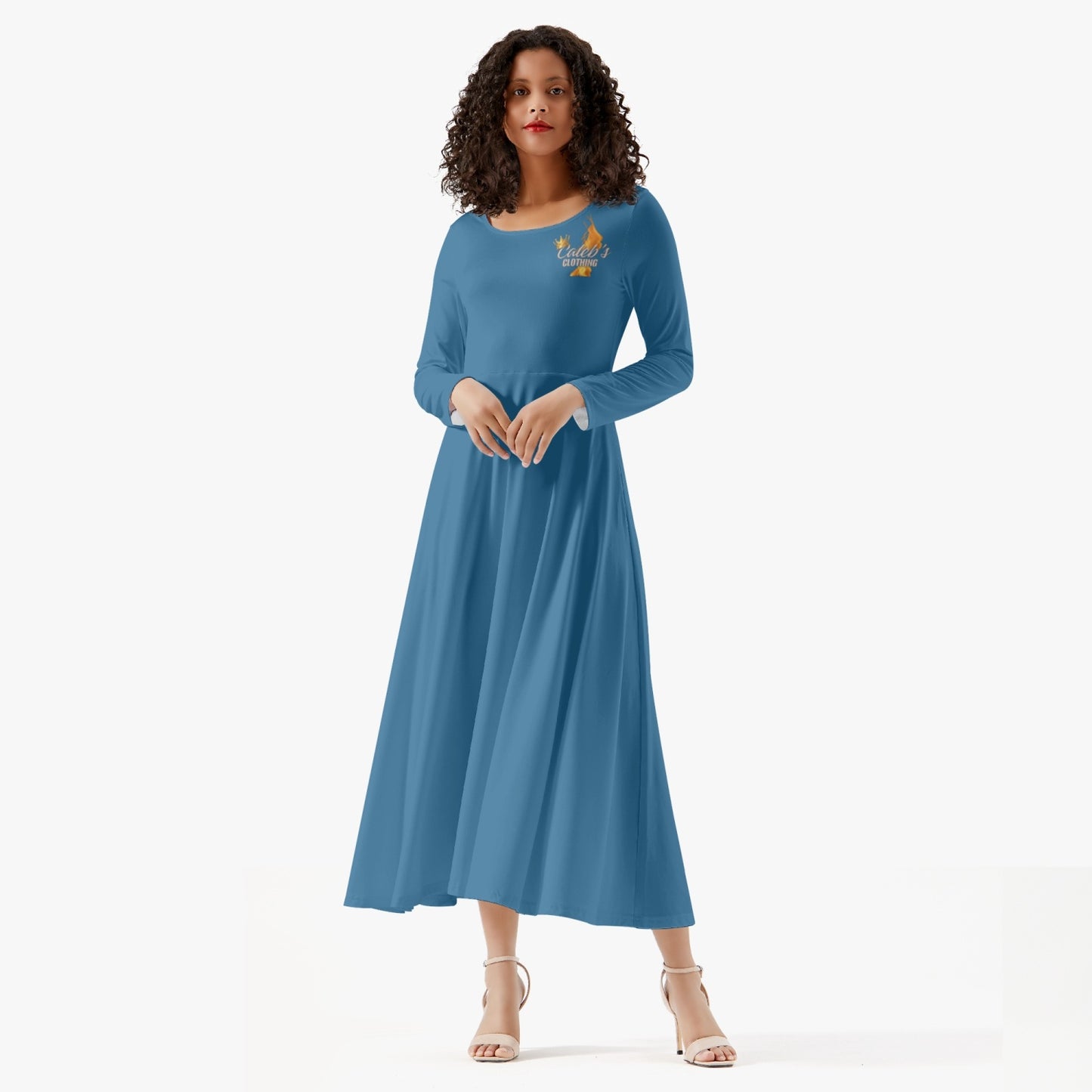 Blue Women's Long-Sleeve One-piece Dress