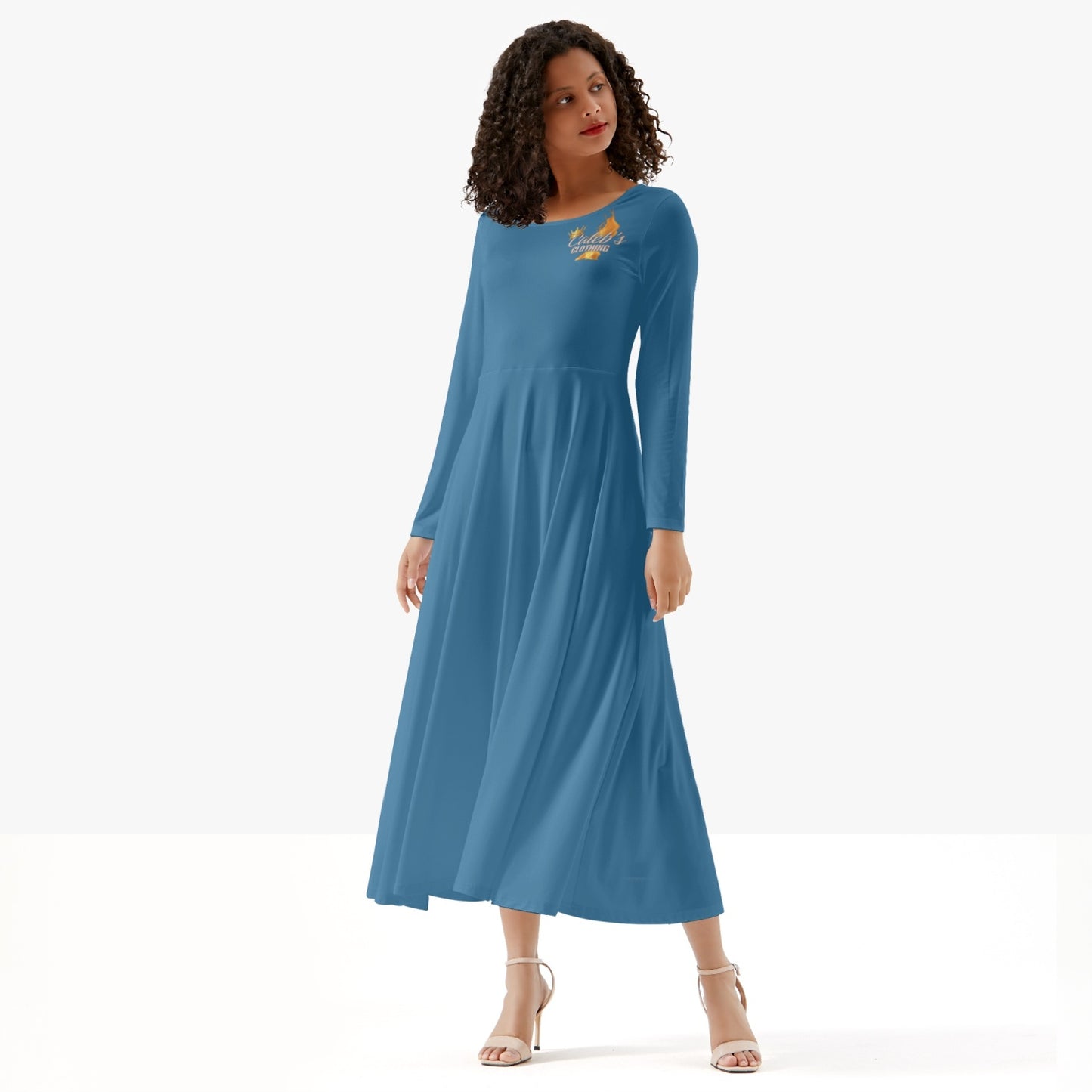 Blue Women's Long-Sleeve One-piece Dress